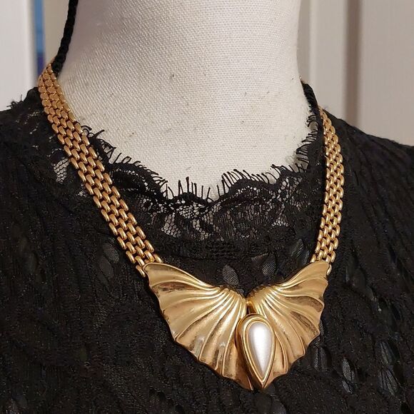 1970s Park Lane Panther Link Chain Choker Statement Necklace Winged Pendant - Picture 2 of 8